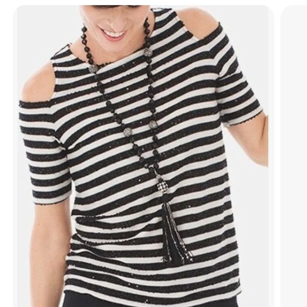 Chico's Black and White Striped Top